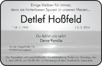 Traueranzeige von Detlef Hossfeld von Pegnitz-Zeitung